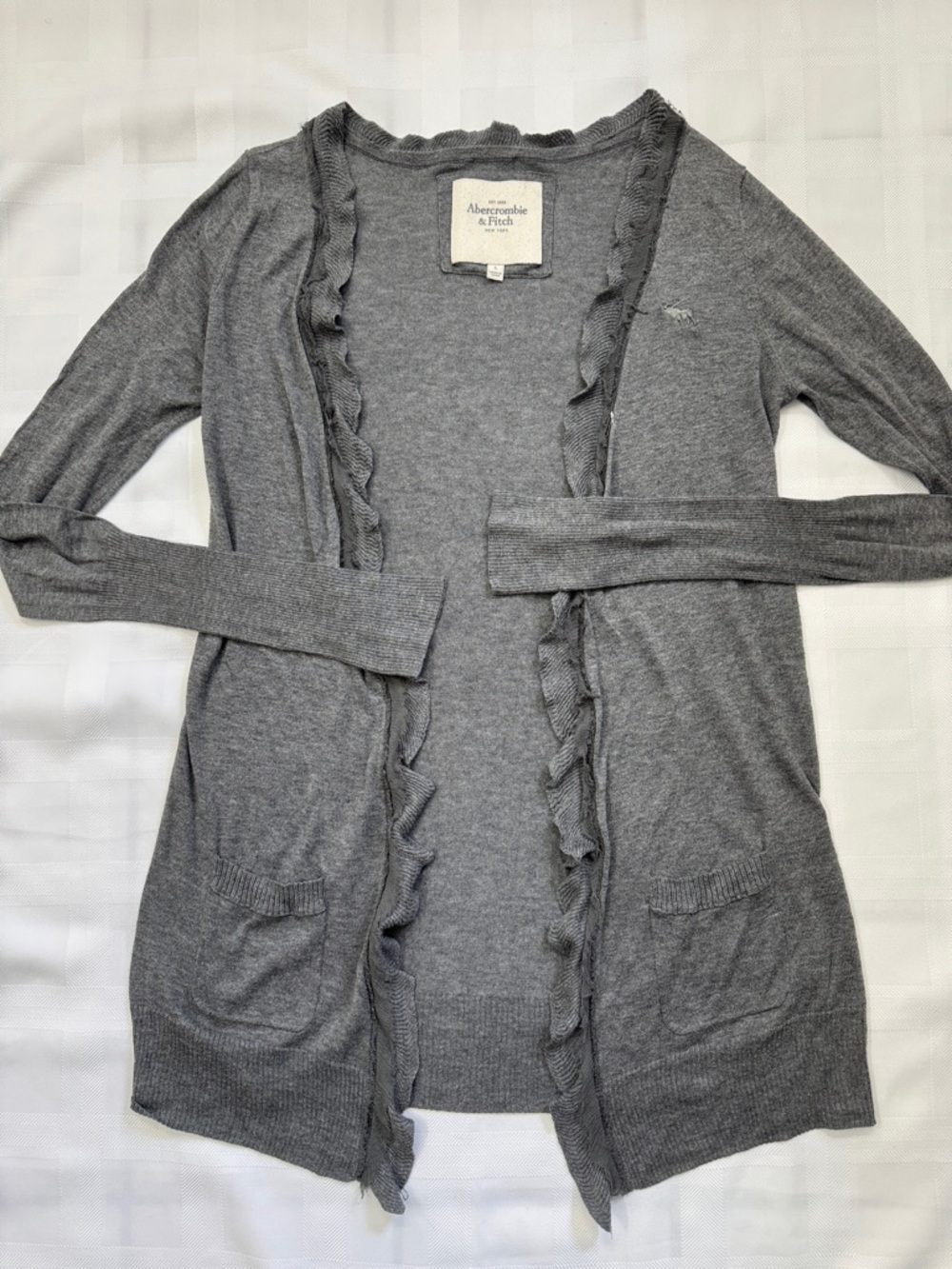 Abercrombie & Fitch Gray Ruffle-Trim Open Cardigan